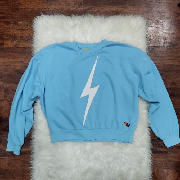 Aviator Nation Blue Lightning Bolt Design Crewneck Oversized Sweatshirt Size XS - Picture 2 of 11